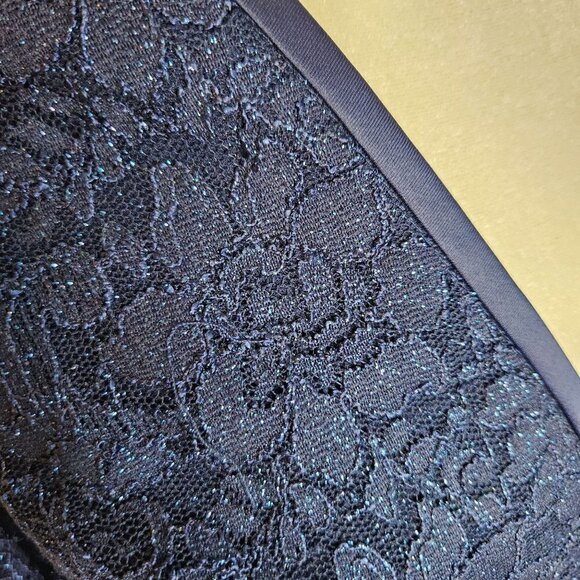 ALEX Evenings Size 12 Blazer Blue Metallic Sparkle Open Front Stretch - Picture 4 of 10